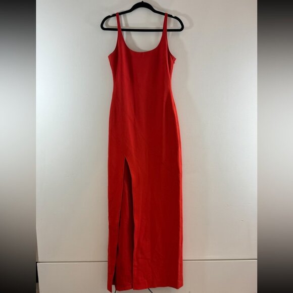 Cinq a Sept Red Slit Scoopneck Maxi Dress Gown Formal Gala Black Tie Evening - Picture 3 of 10